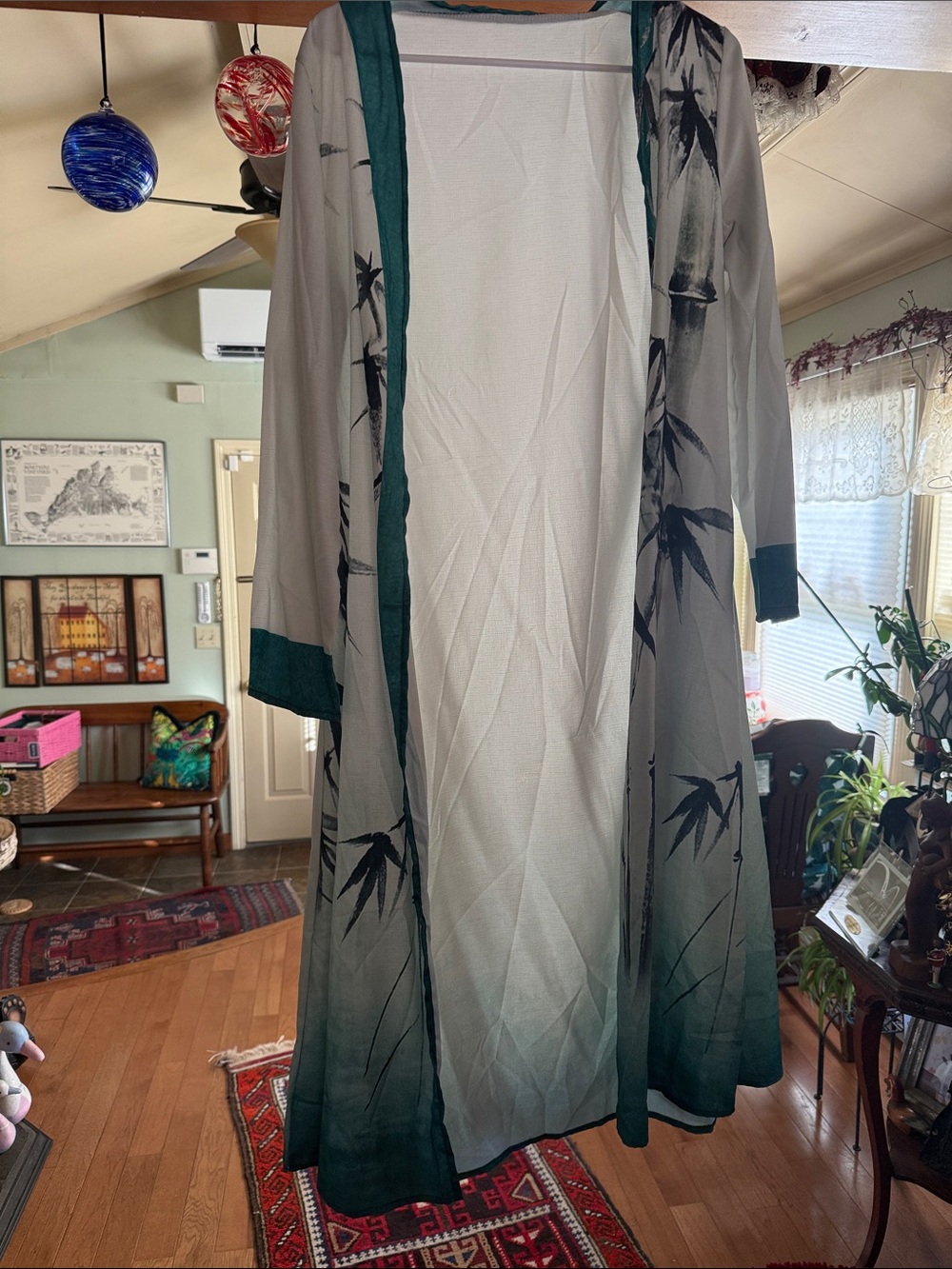 Lightweight Bamboo Print Duster - Teal & Gray